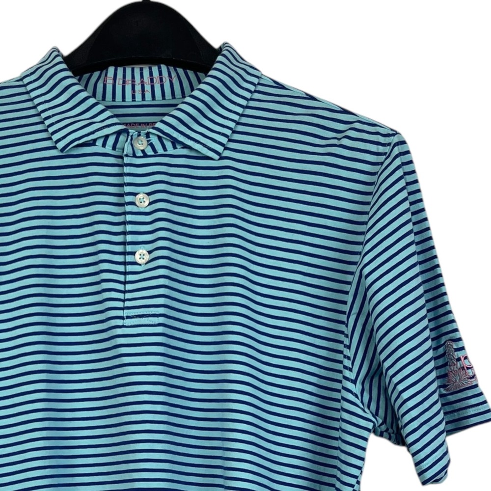 B. Draddy x PRARIE DUNES Country Club Mens M Blue Striped Pima Cotton Polo
